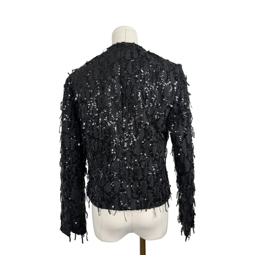 Zara Black Sequined Fringed Round Neck Blazer Jacket Sz. S NWT - Picture 3 of 5